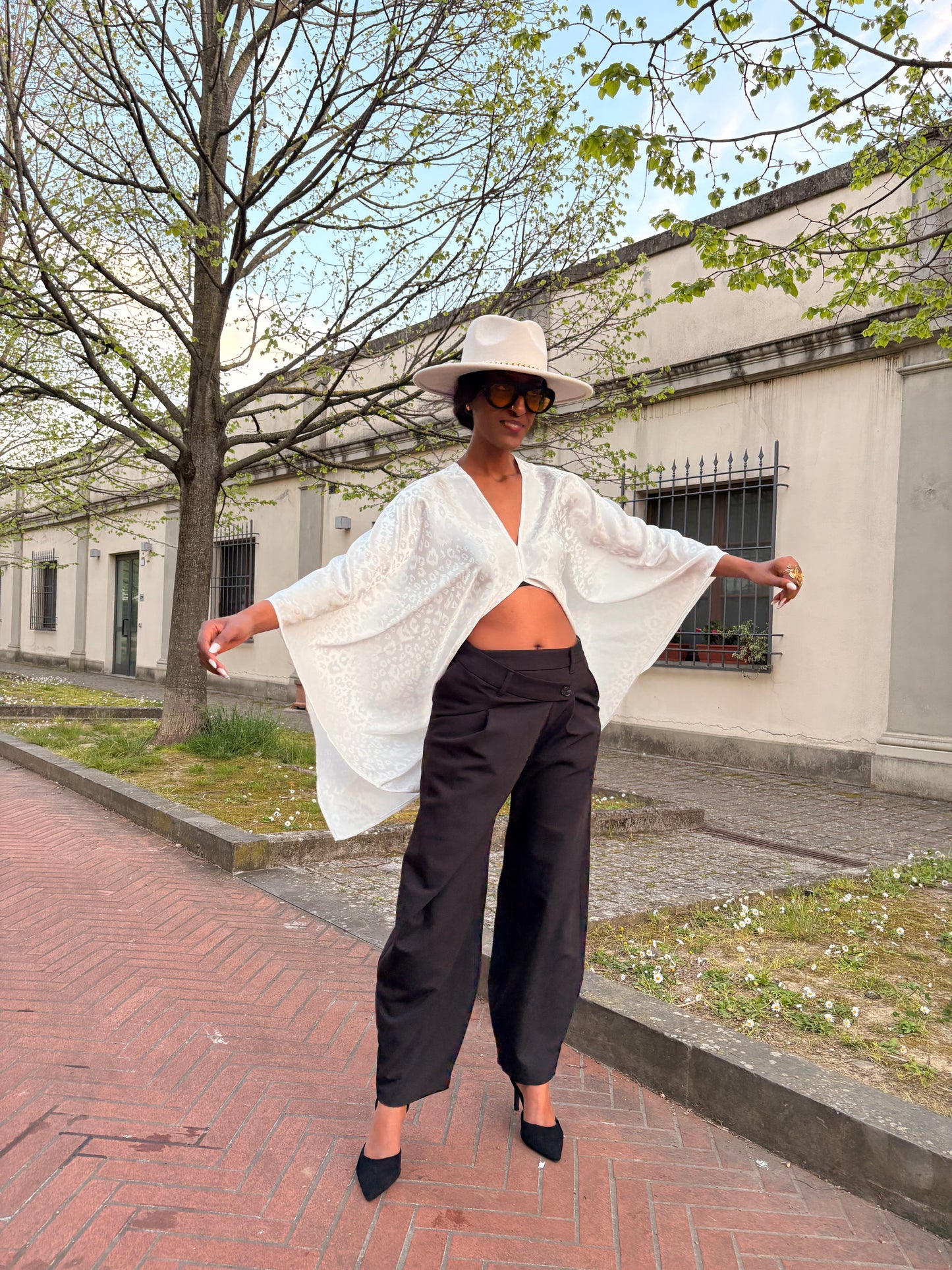 AMANI White Jacquard Satin Top – Elegant Multiway Draped Top | Handmade in Florence