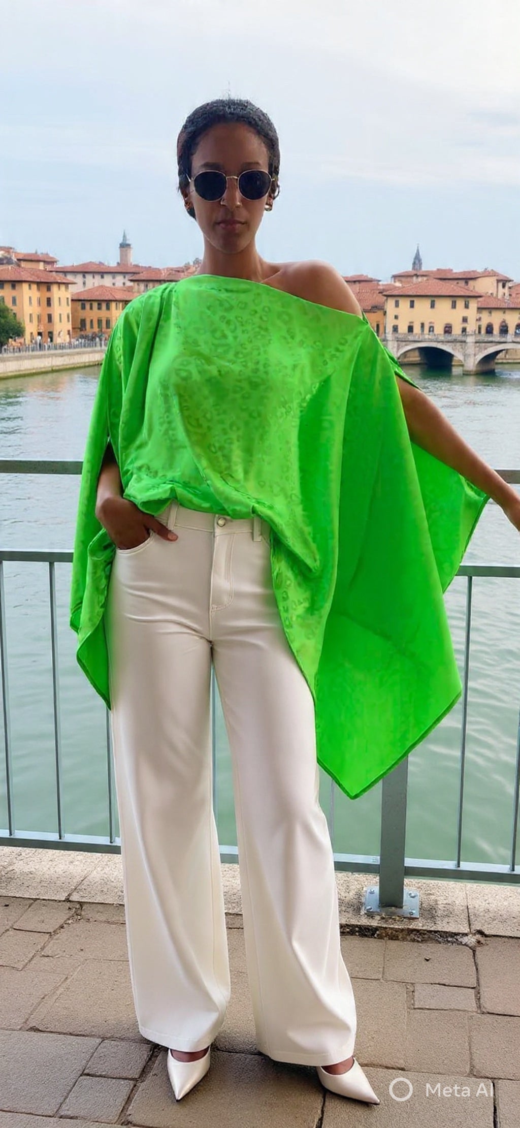 AMANI GREEN Jacquard Satin Top – Elegant Multiway Draped Top | Handmade in Florence