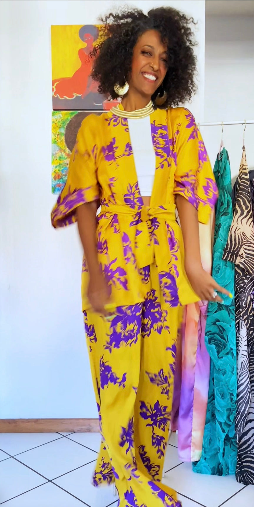 Mini Adi set kimono e pantalone