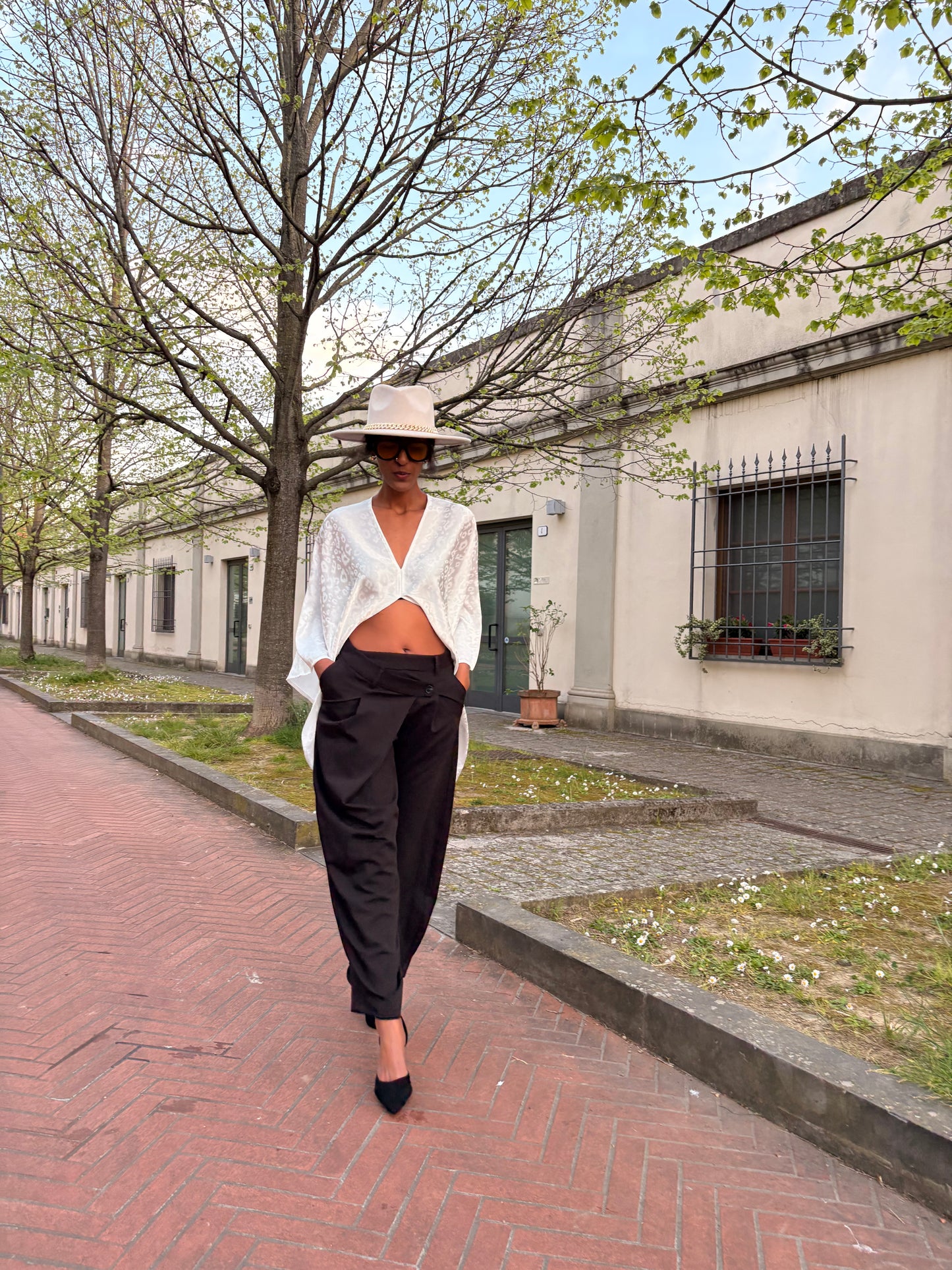 AMANI White Jacquard Satin Top – Elegant Multiway Draped Top | Handmade in Florence