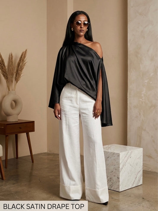 AMANI Black Satin Top – Elegant Multiway Draped Top | Handmade in Florence