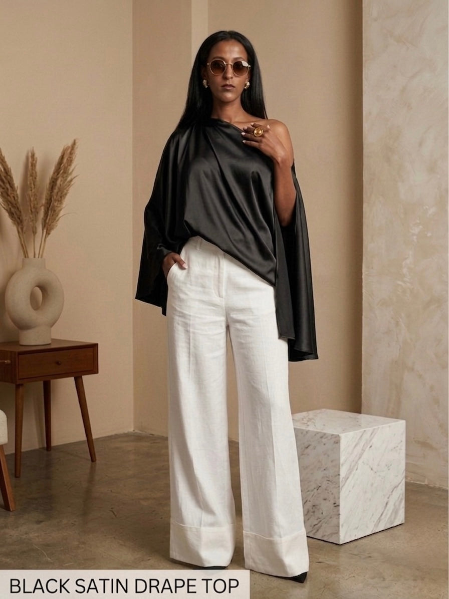 AMANI Black Satin Top – Elegant Multiway Draped Top | Handmade in Florence