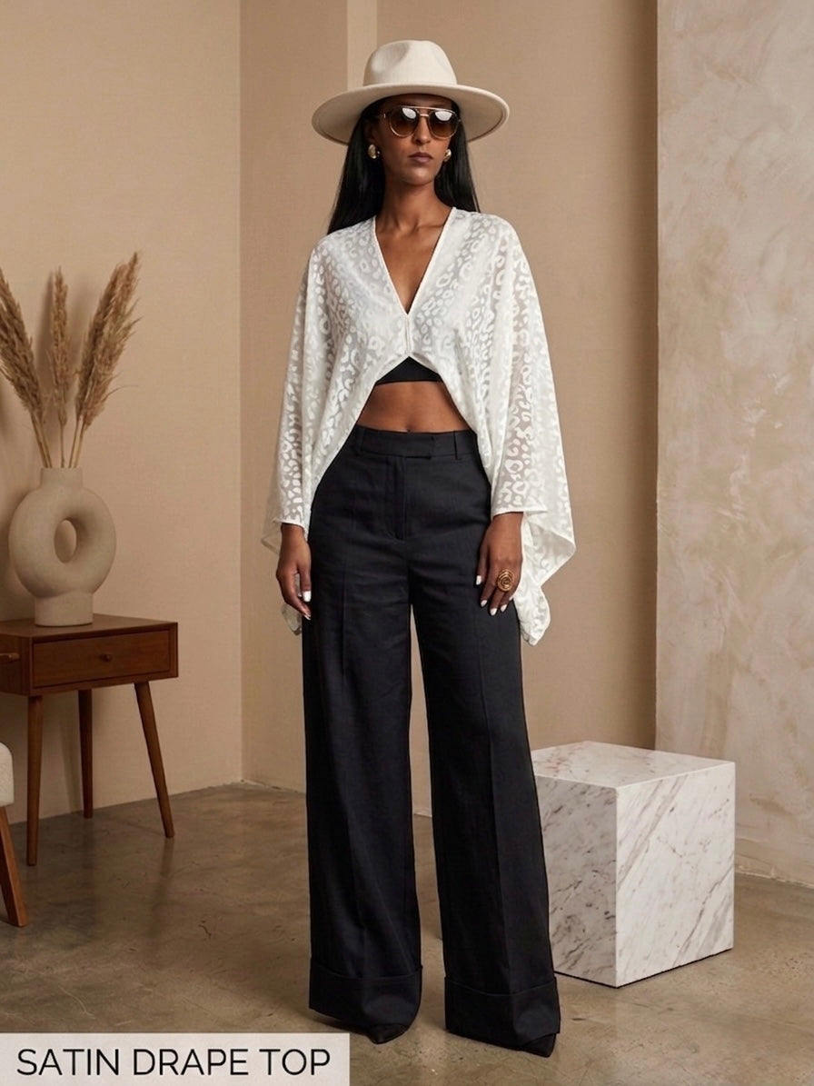 AMANI White Jacquard Satin Top – Elegant Multiway Draped Top | Handmade in Florence