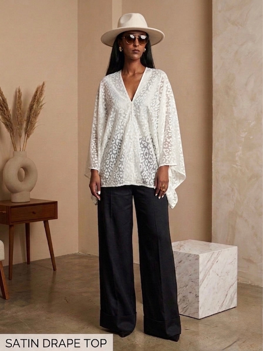 AMANI White Jacquard Satin Top – Elegant Multiway Draped Top | Handmade in Florence
