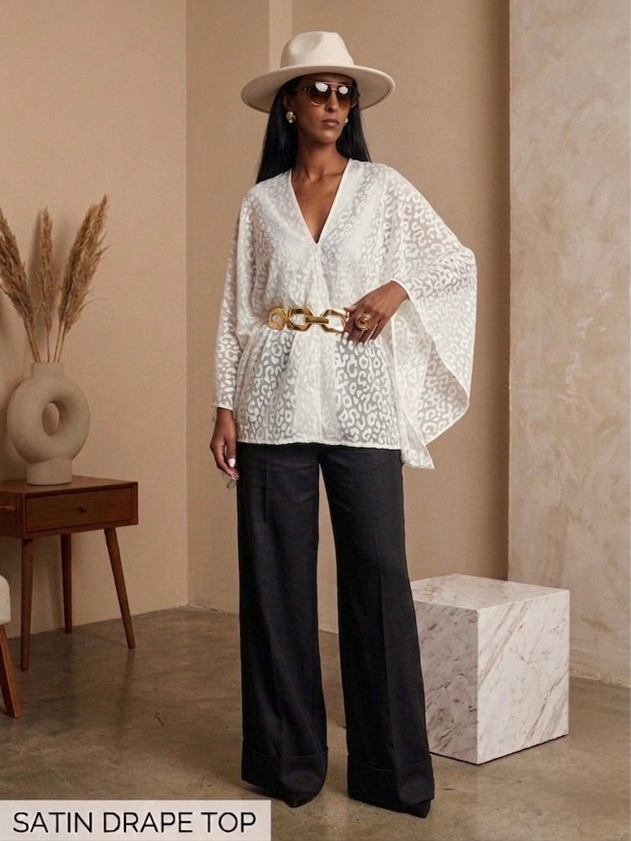 AMANI White Jacquard Satin Top – Elegant Multiway Draped Top | Handmade in Florence
