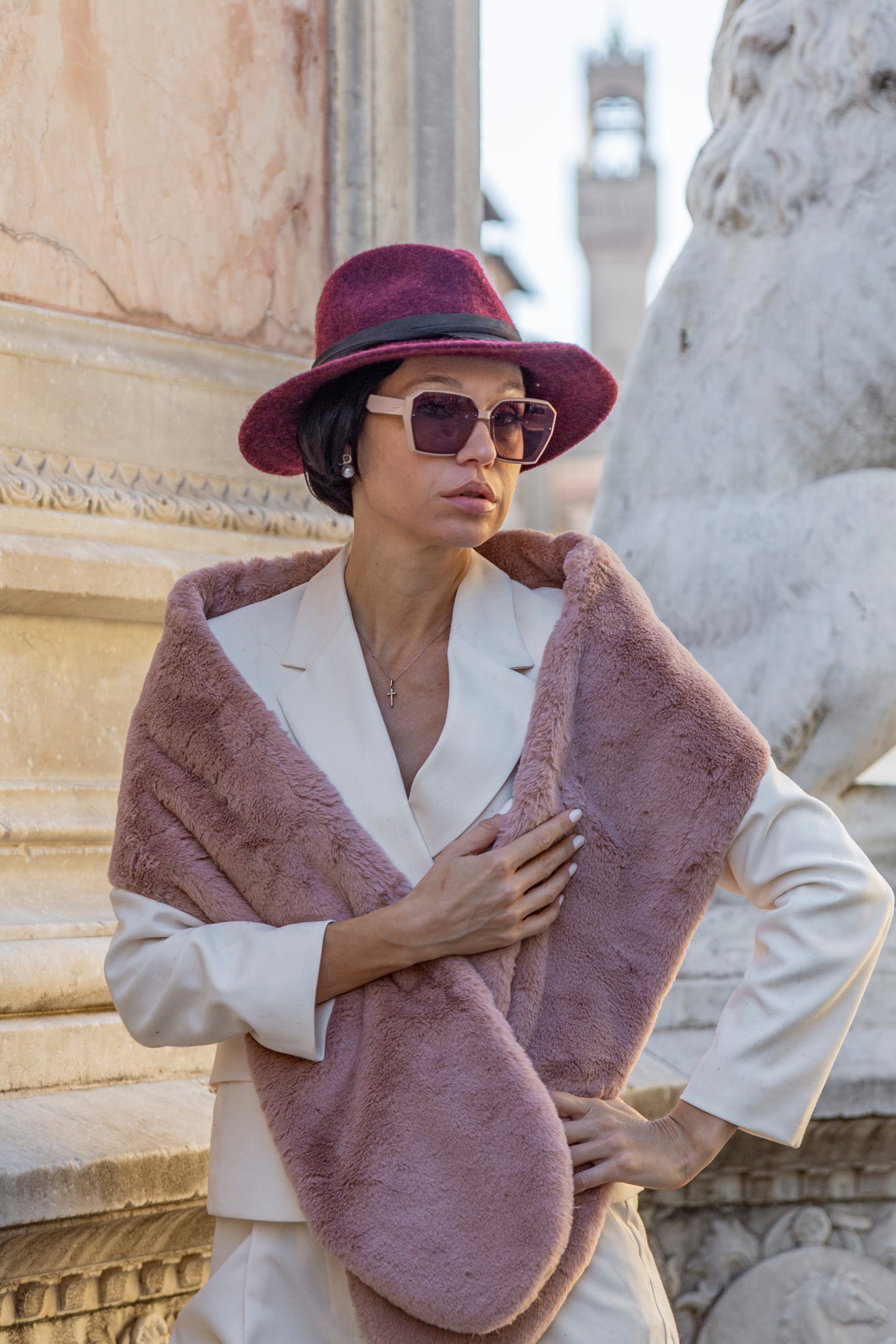 LULIT -  Pink Faux Fur Scarf