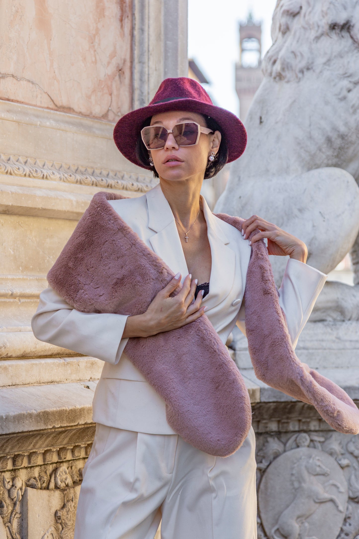 LULIT -  Pink Faux Fur Scarf